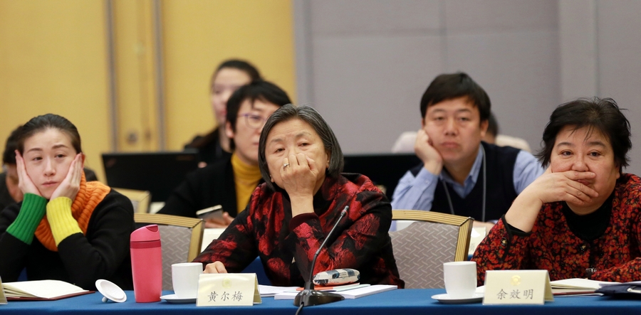 李源潮參加?jì)D聯(lián)界別聯(lián)組討論 向女委員獻(xiàn)花