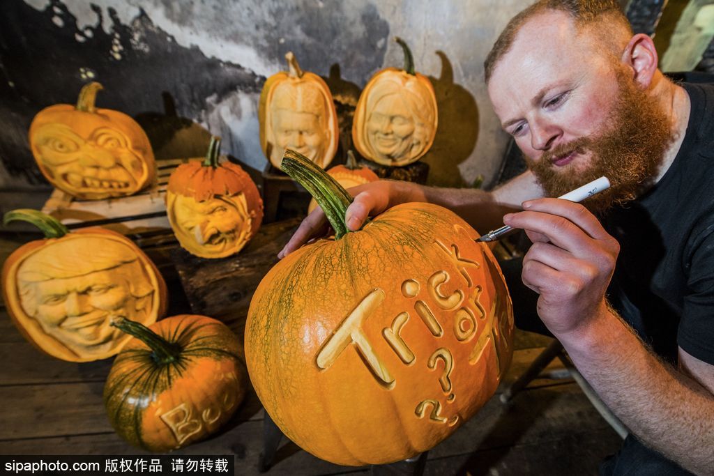 英國：萬圣節最新流行人臉南瓜 特朗普希拉里“上鏡”