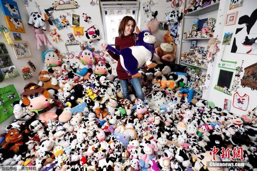 法國模特花7年收藏1679個(gè)奶牛玩偶[組圖]