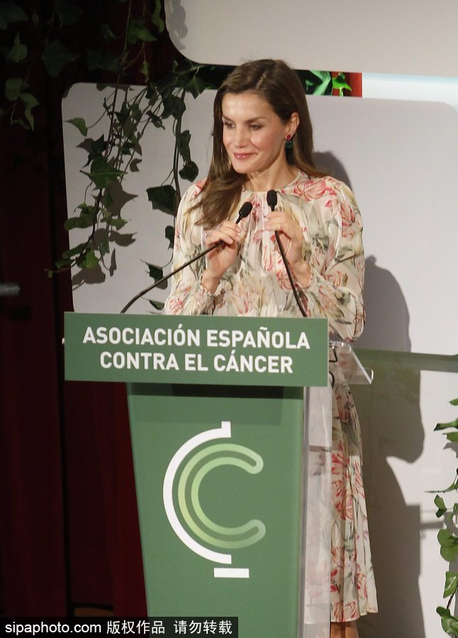 西班牙王后萊蒂齊亞出席抗癌活動(dòng) 身著花色連衣裙優(yōu)雅十足