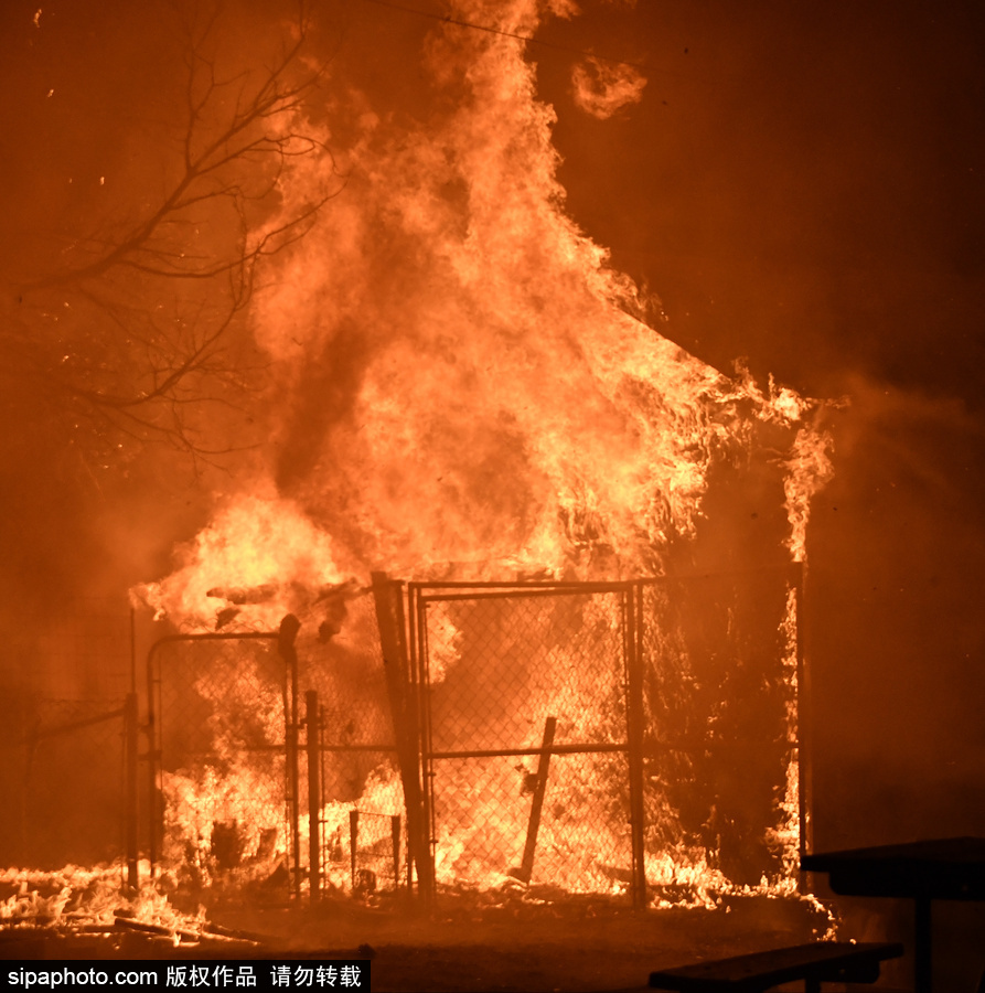美加州南部突發野火 場面震撼似“火海”