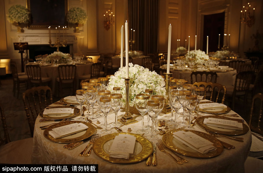 高貴又奢華！特朗普歡迎馬克龍宴會陳設曝光