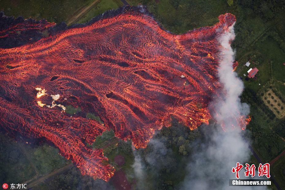 夏威夷火山持續噴發 熔巖流淌成“火河”