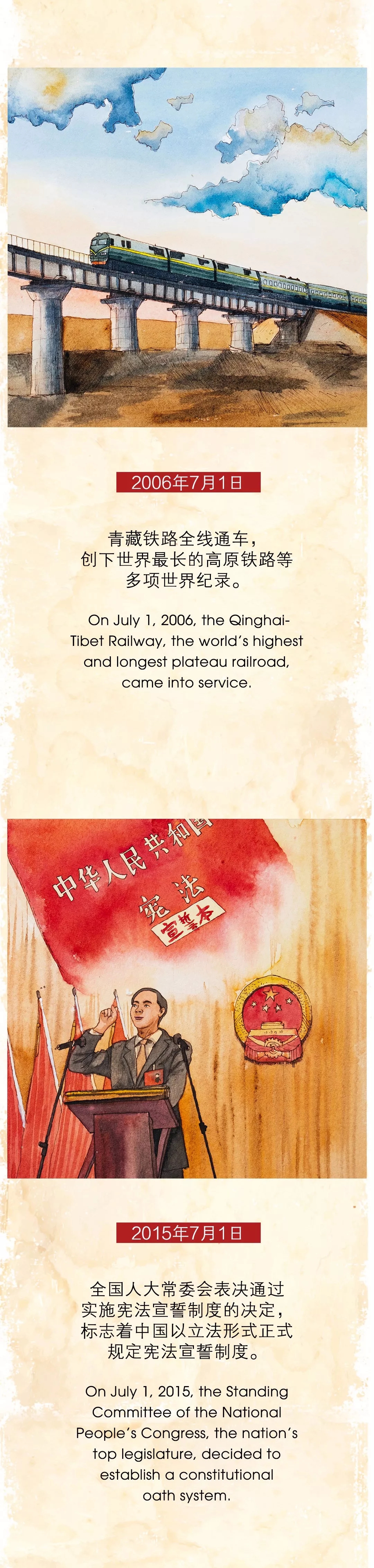 水彩手繪，還原7月1日發(fā)生過的大事！丨圖圖是道