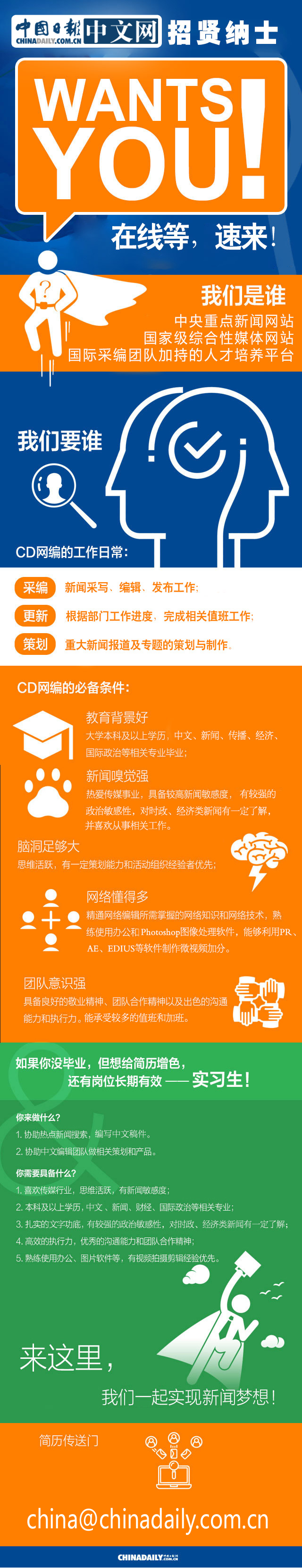 中國日?qǐng)?bào)網(wǎng)招賢納士 等你速來