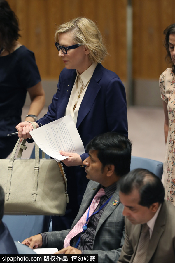 大魔王氣場超強(qiáng)！好萊塢女星凱特·布蘭切特現(xiàn)身聯(lián)合國會議